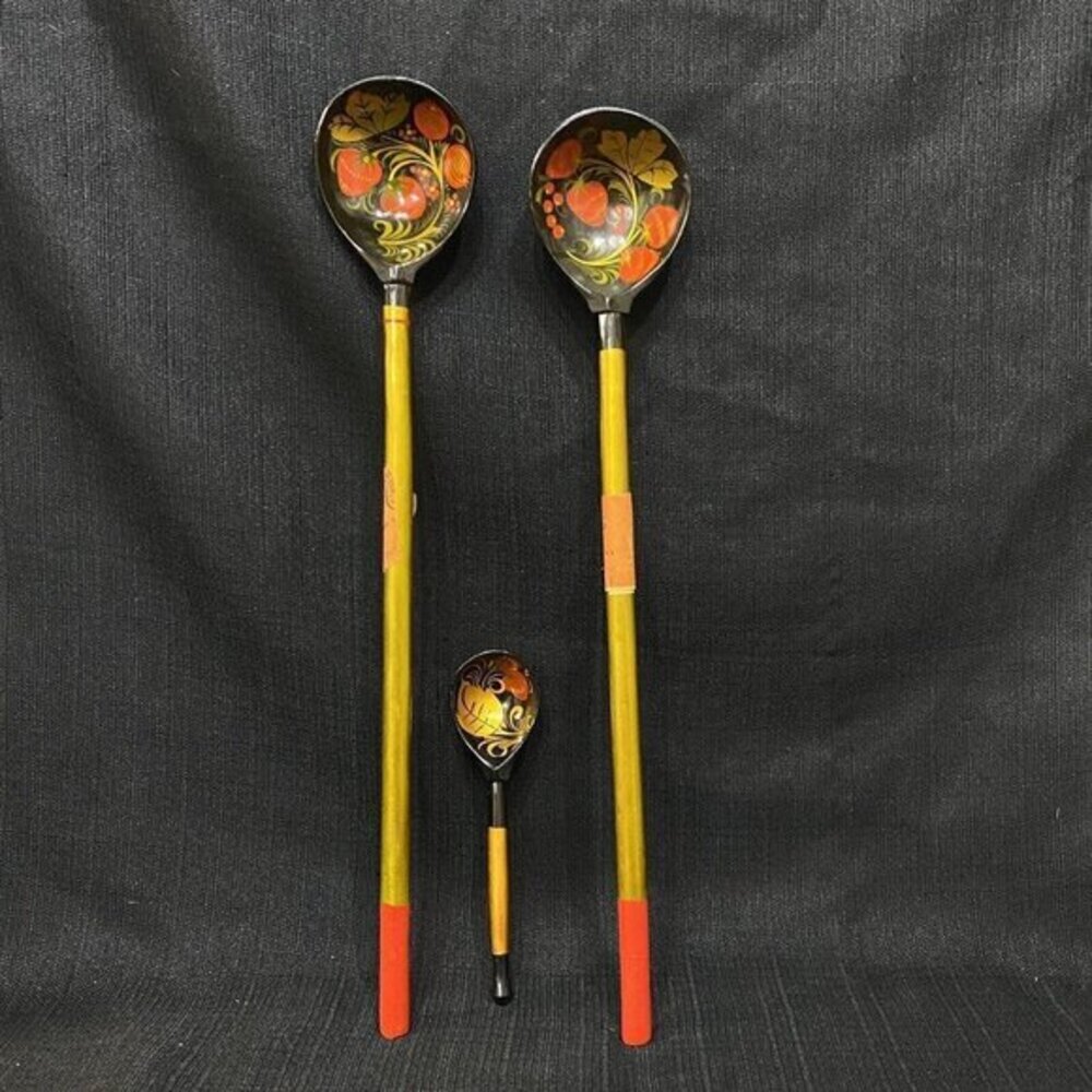 Vintage Folk Art Hand Painted Wooden Spoons Russian Khokhloma​